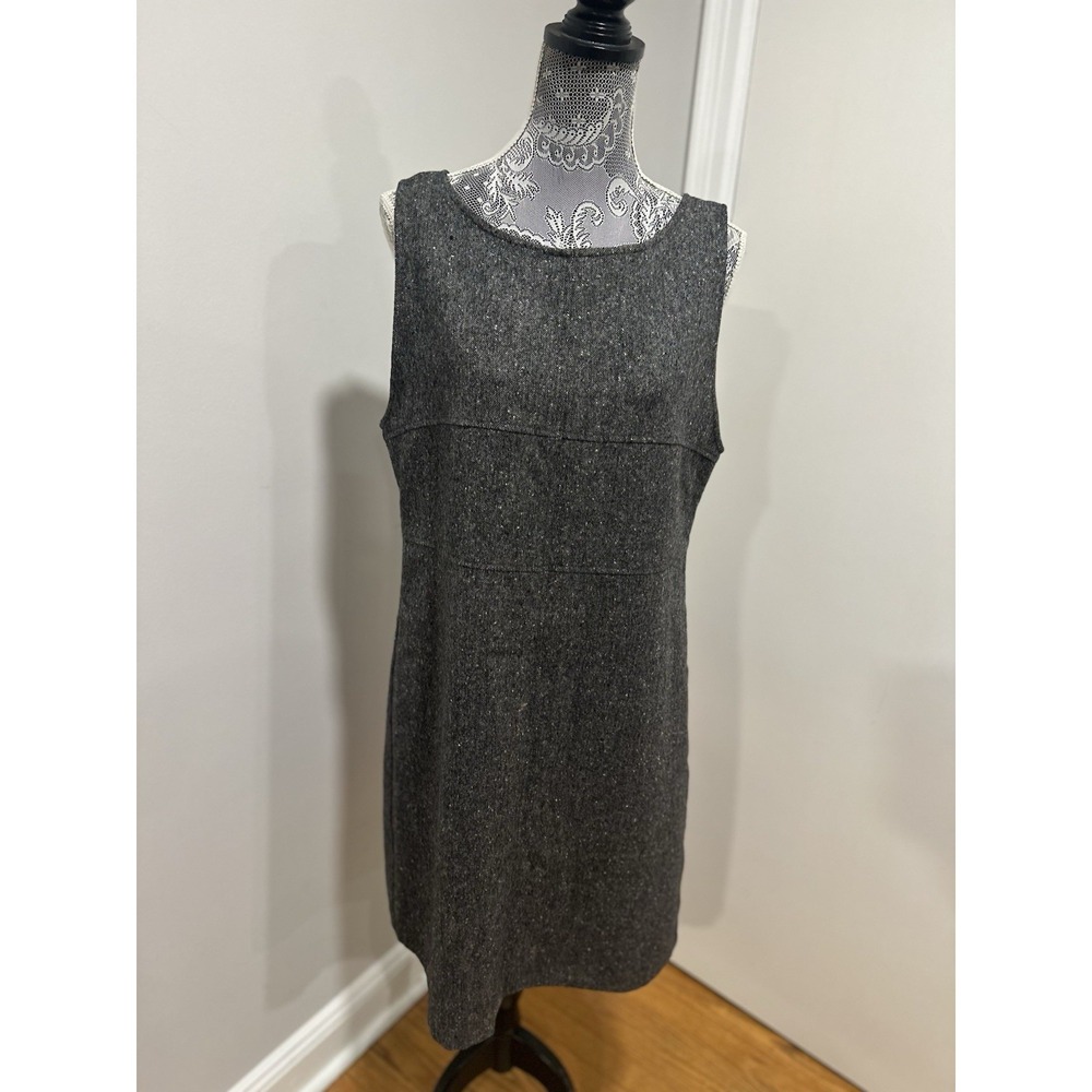 NWOT L.L. Bean Gray Sz:12 Petite Wool Woven Sleeveless Sheath Zipper Back Dress